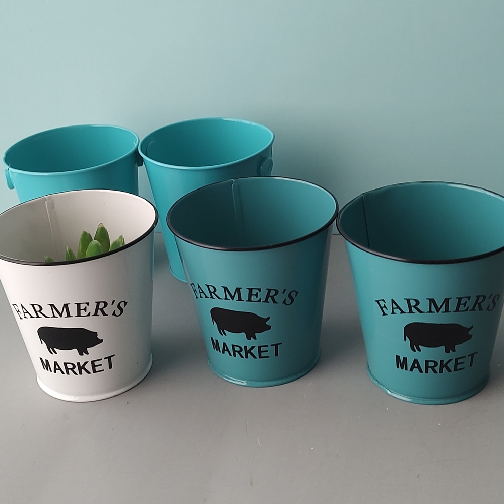 Metal Bucket color green And White with 3 decorative 2 Plains brand New - Picture 4 of 7
